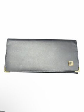 Dunhill Vintage Black Leather Long Wallet with Gold Accents
